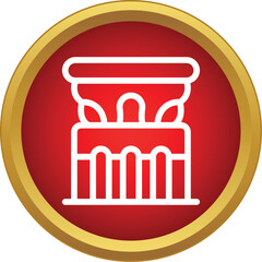 Naklejka premium Greek architectural column icon in white on a red circle with gold border