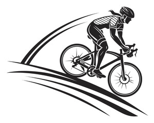 Naklejka premium A black and white illustration of a cyclist riding a bicycle