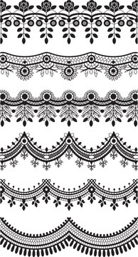 Set of six ornate black and white decorative border patterns on white background vector bundle set