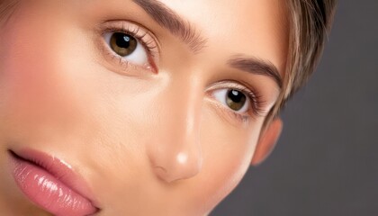 Fototapeta premium Close-up portrait of a woman with flawless skin and makeup.