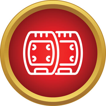 Outline icon representing a pair of elbow pads in a red circle with gold border