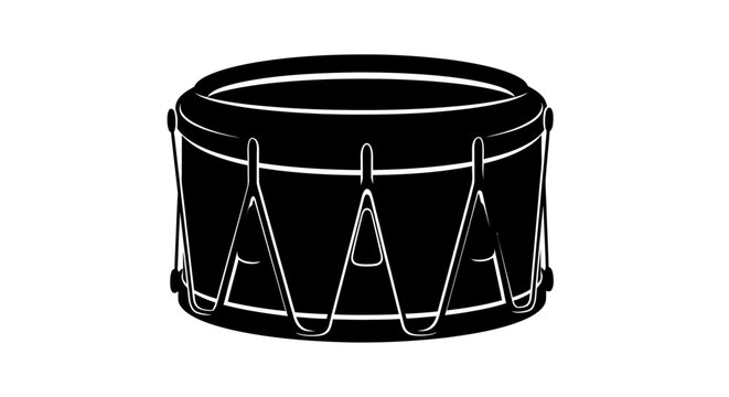 Drum instrument rendered as a simplified black icon represents musical rhythm and percussion performances in an artistic or educational context.
