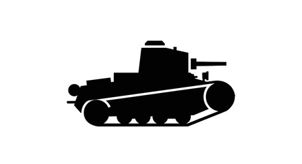 Military tank stands as a heavy armored combat vehicle in this bold silhouette graphic illustration for historical contexts. © Berkah