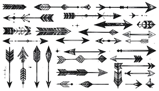 Collection of Hand-Drawn Arrows - Tribal, Bohemian, and Decorative Designs.