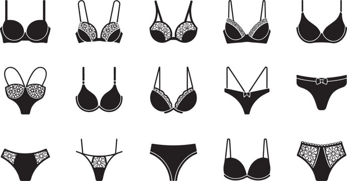 Various womens lingerie and underwear with lace illustrations vector bundle set