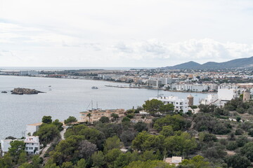 Obraz premium Ibiza coastal town and bay panorama in Ibiza, Spain
