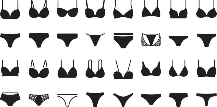 Collection of various lingerie and swimwear icons vector bundle set
