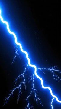 Blue lightning thunderbolt graphic element shows bright natural energy lightning with glowing effect