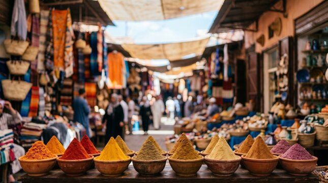 Traditional oriental market atmosphere with colorful spice assortment