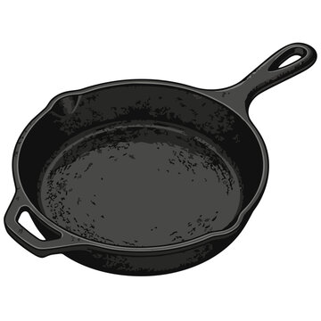 heavy black cast iron cooking skillet frying pan with handle