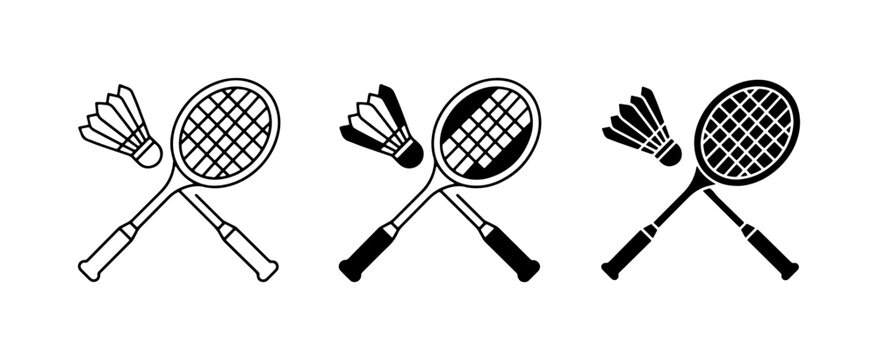 Badminton Rackets and Shuttlecocks, Sports Equipment Icons, Vector Illustrations for Game Promotion
