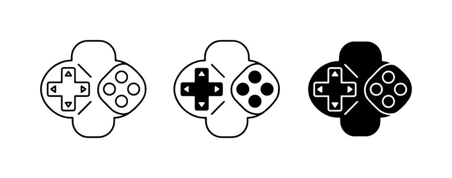 Video Game Controller Icons, Retro Gaming Joysticks, Digital Entertainment Input Devices, Set of 3 Vector Graphics