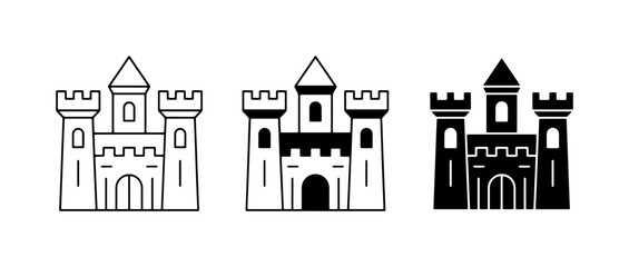 Castle Icons Set, Medieval Fortress Vector Graphics, Royal Palace Symbols, Fantasy Architecture Illustrations, Historical Building Line Art © Nusrat