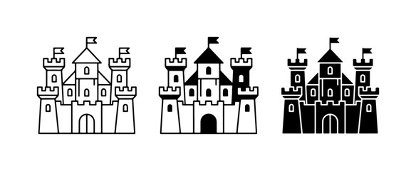 Castle Icons Set: Medieval Fortress, Royal Palace, Fairytale Architecture, Vector Graphics for Fantasy and History Themes © Rashedul