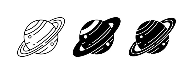 Planet Icons, Saturn Vector Set, Ringed Celestial Body Graphics, Space Exploration Symbols, Cosmic Illustration Collection © Jayed
