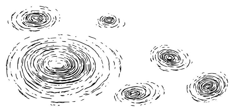 Water Ripples on Surface Hand Drawn Vector, Vintage Engraving Style Concentric Circles Liquid Texture Illustration