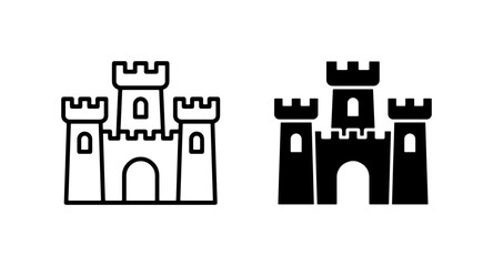 Castle Icons Set, Medieval Fortress Vector Graphics, Royal Palace Symbols, Fantasy Architecture Outline and Solid Fill © Kamrul