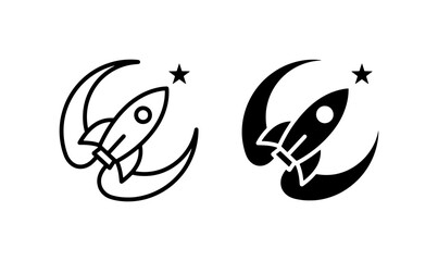 Rocket Ship Launching to Star, Space Exploration Icon Set, Cosmic Journey Vector Graphics, Futuristic Adventure Symbols © Kamrul