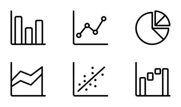 Modern Line Art Icons: Bar Chart, Line Graph, Pie Chart, Area Chart, Scatter Plot, Histogram, Data Visualization Vector Set