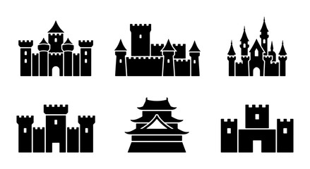 Medieval Castle Icons, Fortress Silhouettes, Royal Palace Vector Set, Fantasy Architecture Collection for Fantasy, History, and Gaming Graphics © Mahir