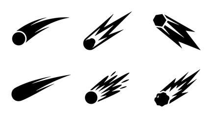 Meteorite Icons, Comet Symbols, Asteroid Graphics: Set of 6 Black Celestial Body Vector Illustrations for Space and Astronomy Projects © Tanzila