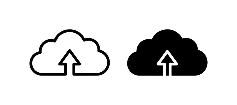 Cloud Upload Icons, Data Transfer Symbols, Digital Storage and Network Connection Graphics, Vector Set