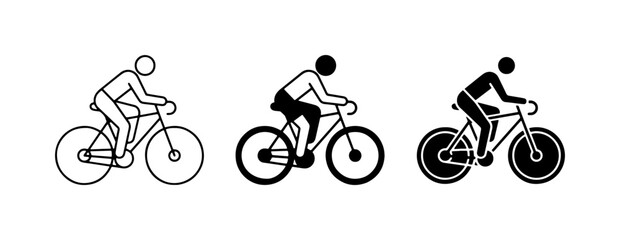 Obraz premium Cyclist Icons: Three Silhouette Styles of a Person Riding a Bicycle, Vector Graphics for Sports and Transport Themes