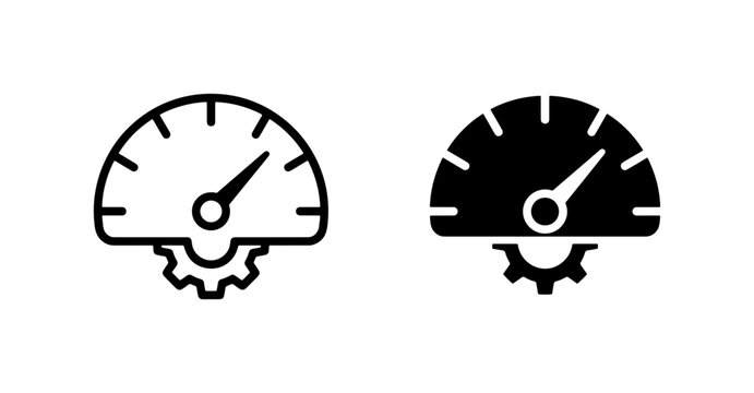 Speedometer and Gear Icons: Performance Meter, Gauge, and Mechanism Symbols for Speed, Measurement, and Engineering Concepts