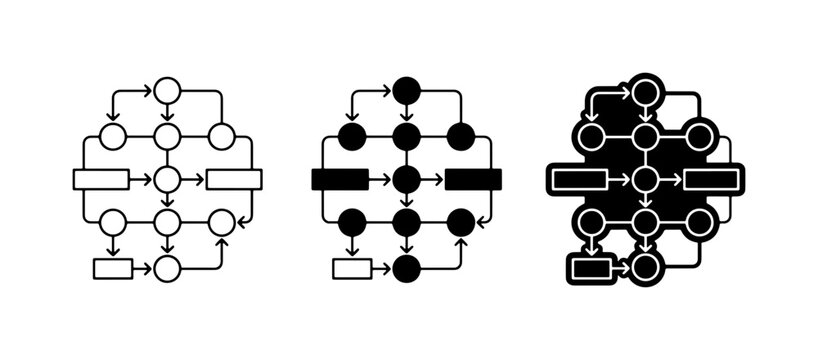 Process Flow Diagram Icons, Workflow Logic Symbols, and System Flowchart Elements Set