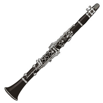 black wooden clarinet woodwind instrument with silver keys
