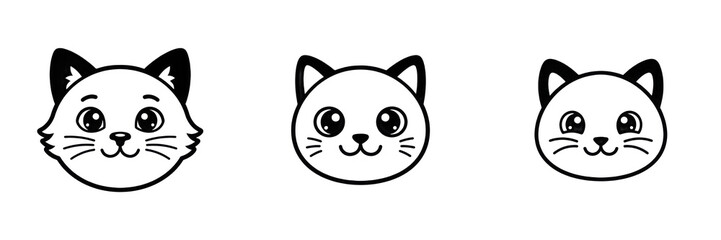 Set and collection of cute black and white cat face isolated on white background © wrak