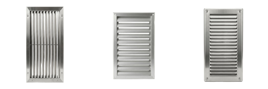 Set and collection of metal wall air vent isolated on white background