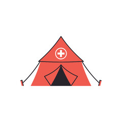 Red Medical Tent with White Cross Symbol, Emergency Aid Station © atha_lintar