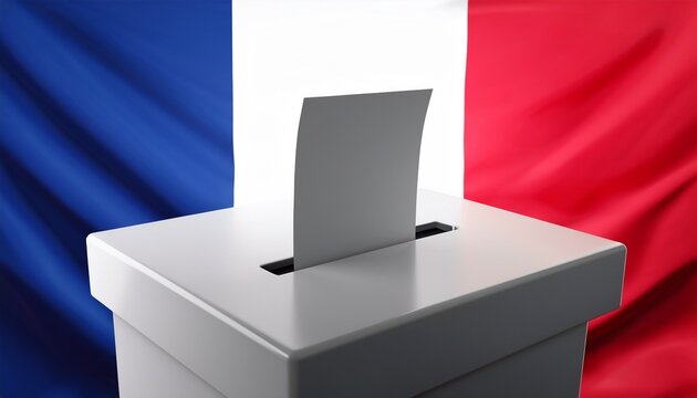 urne remplie de bulletins de vote devant un drapeau francais pour les elections municipales rendu 3d