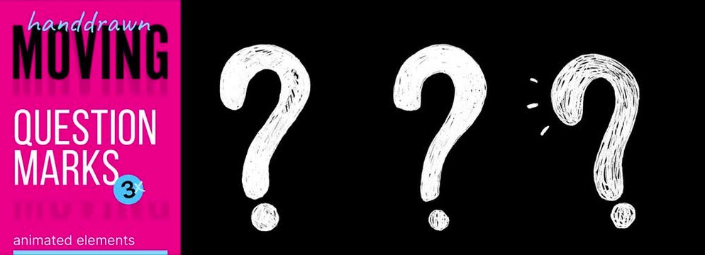 Animated handdrawn doodle question marks set. White chalk drawing punctuation symbols on transparent background