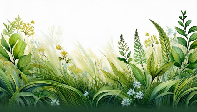 green grass meadow border pattern isoladet