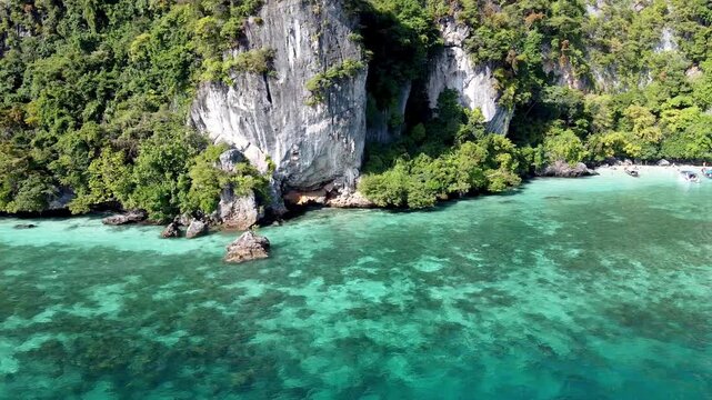 Amazing aerial view of Monkey Beach in Phi Phi Islands, Thailand