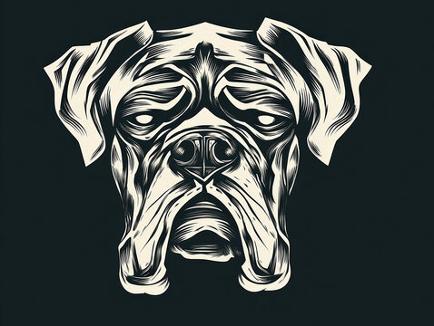 Monochrome illustration of a bulldog head in Warcraft art style, viewed from front angle Detailed and intricate shading Artificial lighting highlights contours - AI-Generated