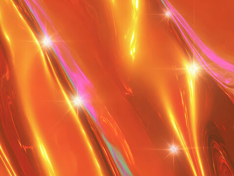 A vibrant, full-frame abstract trading card with a fire orange and red colorway, prismatic highlights, holographic varnish, glass-smooth laminate finish, and dynamic swirls and streaks - AI-Generated
