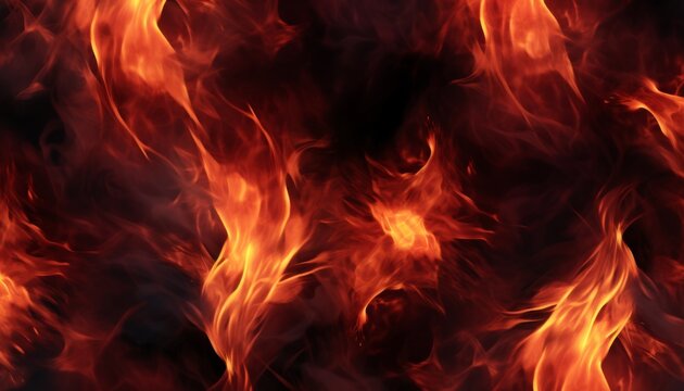 Bright flames dancing in a dark environment creating a mesmerizing abstract background of fiery colors