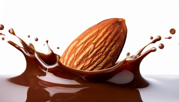 almond and chocolate splash isolated on white background
