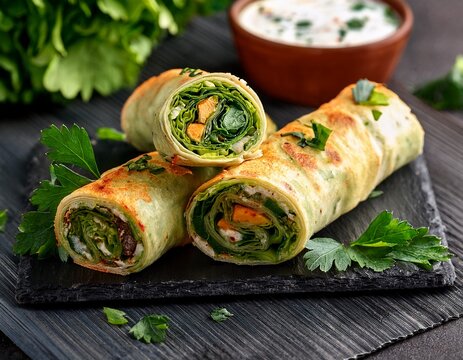 vegetable paneer kathi rolls with fresh herbs
