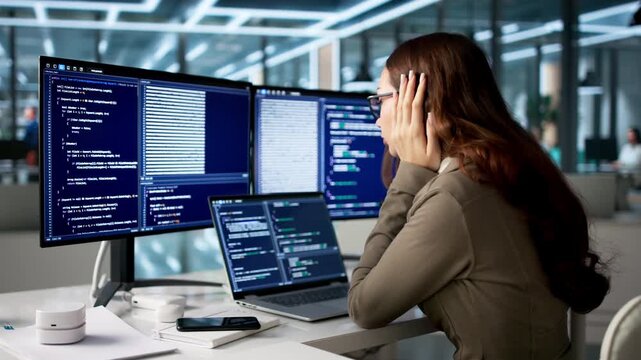 Tired Web Developer Sits At Desk Coding