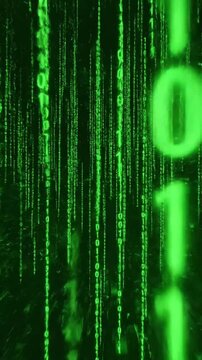 Falling binary code creates a matrix style effect in dark background with green visuals and sharp lines in tec c VSRExport