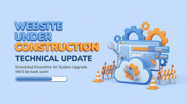 Professional website maintenance and technical update concept showing digital infrastructure servicing with scheduled system upgrade management for optimized development performance and repair