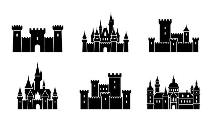Medieval Castle Silhouettes, Fantasy Fortress Icons, Royal Palace Vector Set, Gothic Architecture Building Collection © Saad
