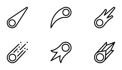 Meteor Icons Set, Cosmic Celestial Body Vector Graphics, Falling Star Symbols, Space Astronomy Illustration, Comet Shapes Collection © Hasina