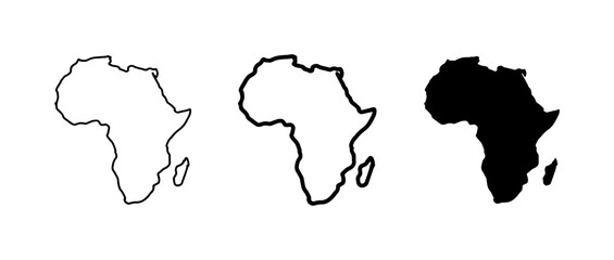 Africa Continent Map Icons, Outline and Silhouette Vector Graphics for Global Travel and Geography Concepts © Zarin