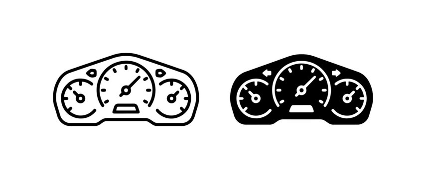 Car Dashboard Icons, Speedometer and Tachometer Vector Graphics, Automotive Instrument Panel Symbols, Vehicle Control Gauges Set