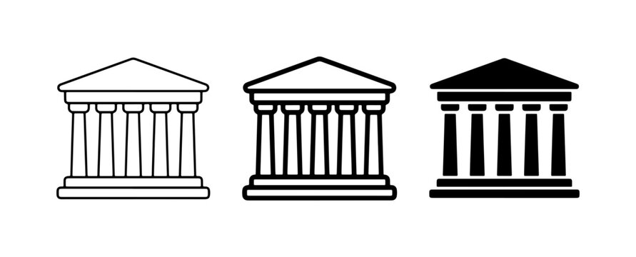 Classical Greek Temple Icons, Ancient Architecture Symbols, Government Building Silhouettes, Set of 3